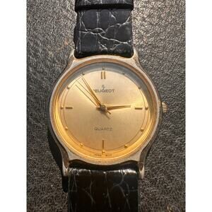 Vintage Working Gold Peugeot Quartz Unisex 32MM Watch w/ Leather Band